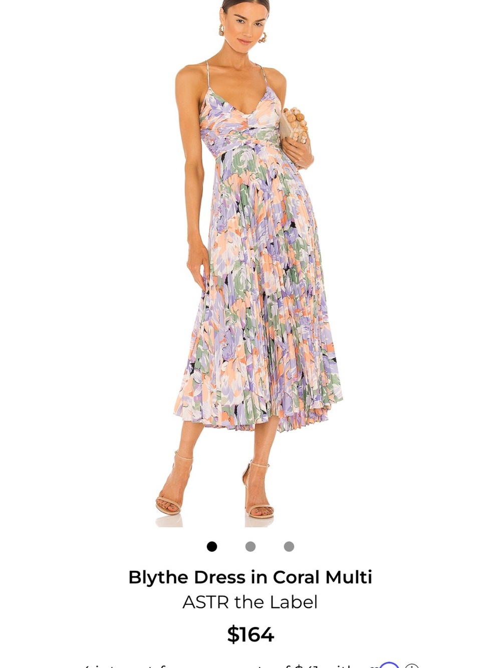 Astr Pleated Floral Midi Dress in Coral, Lavender & Green